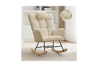 homfan Nursery Rocking Chair with Ottoman, Teddy Upholstered Glider High Backrest, Armchair Reading for Adults