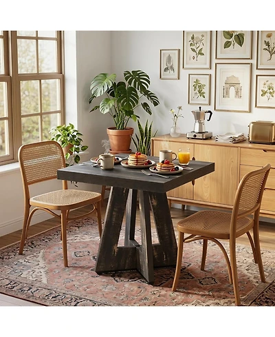Tribesigns 31.5" Square Dining Table for 4, Small Space Kitchen Table with Pedestal Base, Farmhouse Wood Tables