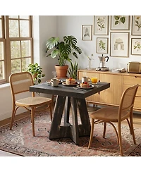 Tribesigns 31.5" Square Dining Table for 4, Small Space Kitchen Table with Pedestal Base, Farmhouse Wood Tables