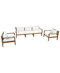 Asagikoiai 3-Piece Acacia Wood Outdoor Conversation Set with Rope Woven Backrest and Cushions