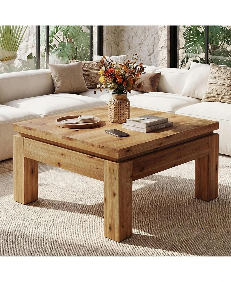 Tribesigns Farmhouse Coffee Table, 31.5" Solid Wood Square Coffee Table for Living Room, Apartment, Small Spaces