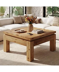 Tribesigns Farmhouse Coffee Table, 31.5" Solid Wood Square Coffee Table for Living Room, Apartment, Small Spaces