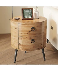 homfan Set of 2 Round Side Table with Drawers