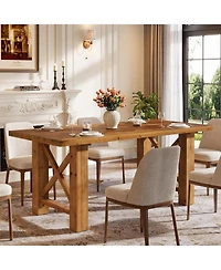 Tribesigns 63-Inch Farmhouse Dining Table for 4-6, Solid Fir Wood Kitchen Table with Parquet Top and X-Shaped Legs, for Dining Room, Living Room