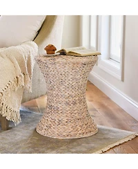Household Essentials Handwoven Water Hyacinth Wicker Stool with Hourglass Shape, Wash Finish