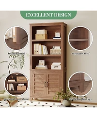homfan 5-Tier Bookcase with Doors Floor Standing Farmhouse Wooden Bookshelf, 71.3" Tall Storage Cabinet for Home Office, Living Room or Bedroom