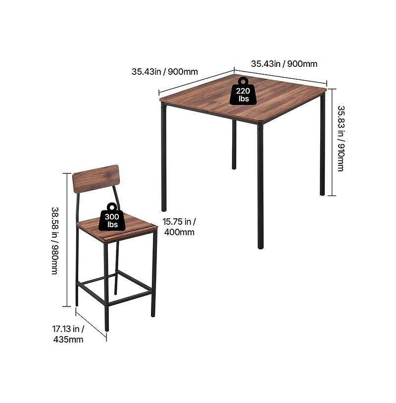 Sugift Bar Table 5PCS 35" Bars Tables Set Bar Tables and Chair Set with Rounded Edge Design
