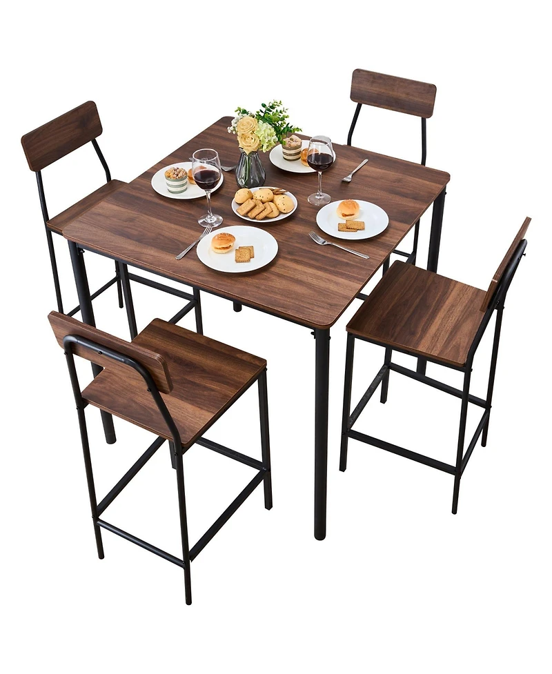 Sugift Bar Table 5PCS 35" Bars Tables Set Bar Tables and Chair Set with Rounded Edge Design