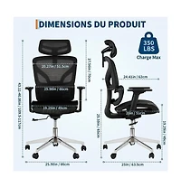 homfan Ergonomic High-Back Mesh Office Chair with 4D Armrests, Lumbar Support, Headrest, Seat Depth Adjustment, Tilt Lock