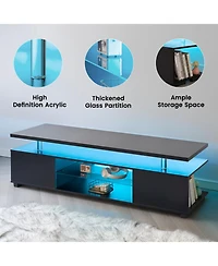 Rainsken Tv Stand for 70 Inch Tv Led Gaming, with Large Side Cabinet, Glass Entertainment Center Tv Stand, for Living Room,Bedroom,Home Office