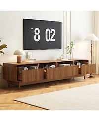 Rainsken 70" Fluted Wood Tv Stand, up to 85 Inch TVs, Media Console Entertainment Center with Glass, for Bedroom, Living Room