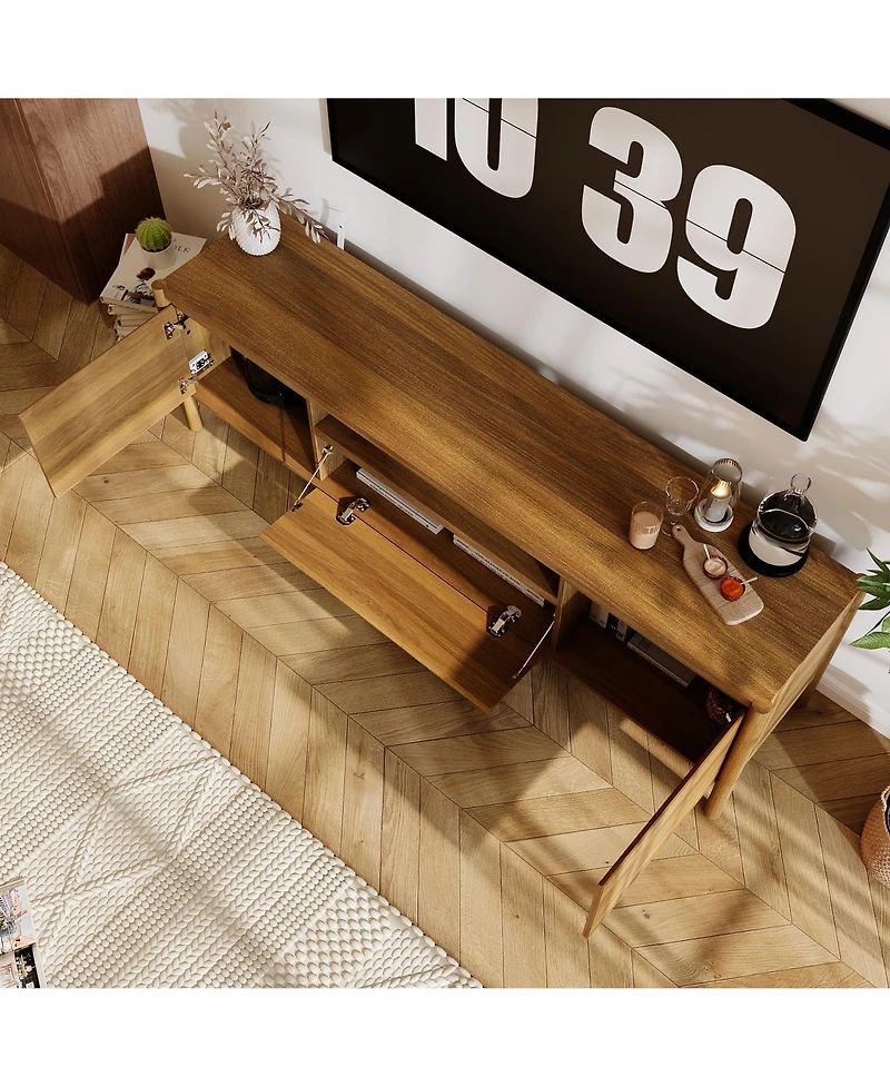 Homsee Modern Tv Console with Rounded Edges - 71-Inch Wide Wood Grain Tv Stand with Rubber Wood Legs | Living Room Media Console