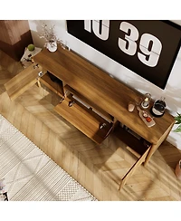 Homsee Modern Tv Console with Rounded Edges - 71-Inch Wide Wood Grain Tv Stand with Rubber Wood Legs | Living Room Media Console