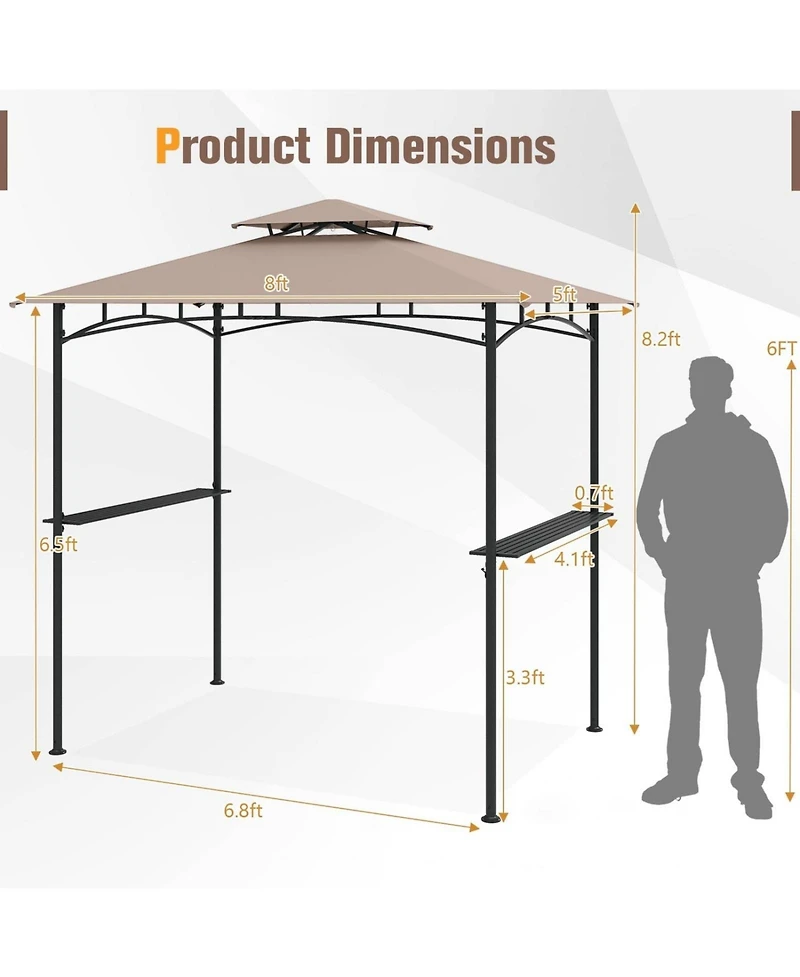 Sugift 8 x 5 Outdoor Grill Gazebo with 2 Shelves 6 Hanging Hooks and Metal Frame