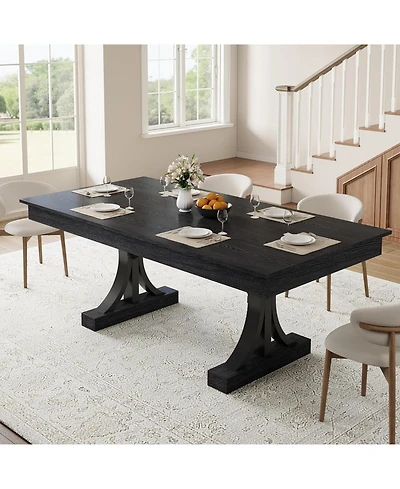 homfan 71" Dining Table for 6-8 with 2 Drawers, Double Pedestal Industrial Wooden Kitchen Table