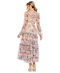 Mac Duggal Women's Long Sleeve High Neck Balloon Midi Dress