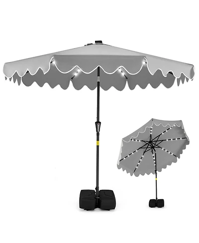 Sugift 9 ft Solar Led Outdoor Patio Umbrella with 32 Lights and Sandbag Base