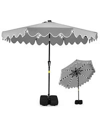 Sugift 9 ft Solar Led Outdoor Patio Umbrella with 32 Lights and Sandbag Base