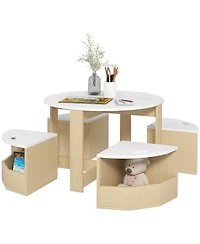 Clihome 5-Piece Kids Table and Chair Set with Storage, White Mdf Toddler Activity Furniture