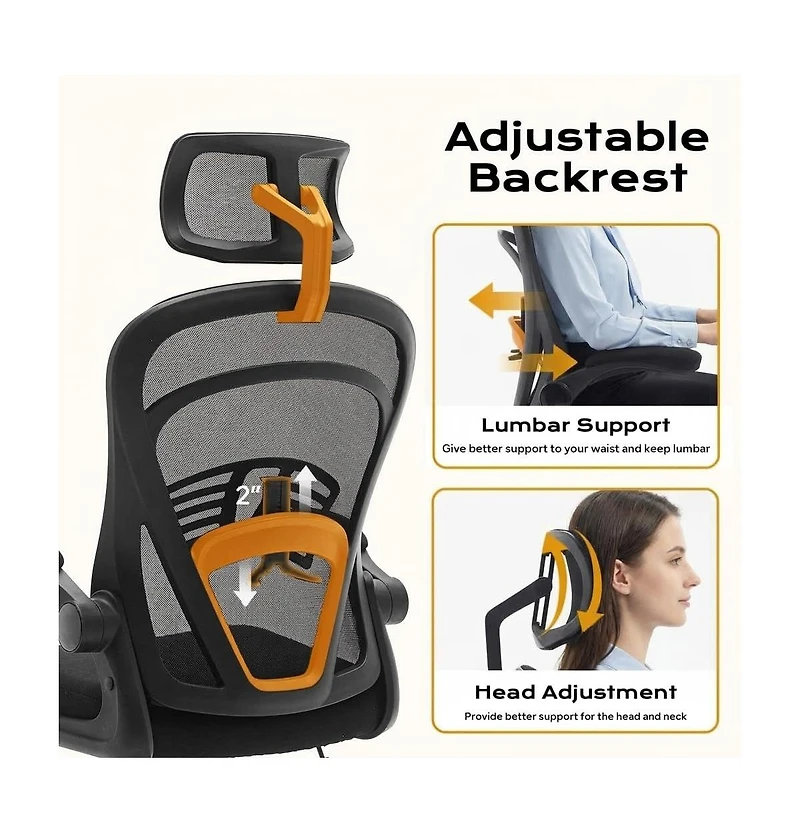 homfan Ergonomic Wide-Seat Office Chair with Flip Armrests, Lumbar Support, 350 lb