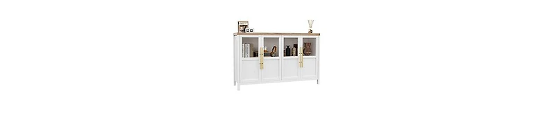 homfan 55" Sideboard Buffet Cabinet – 4 Glass Doors, Coffee and Wine Bar Display Cabinet for Kitchen, Dining Room or Living Room