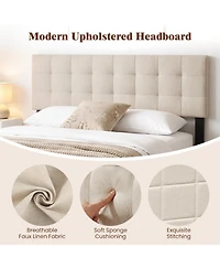 Slickblue Queen Upholstered Headboard with Quilted Grid Linen Fabric