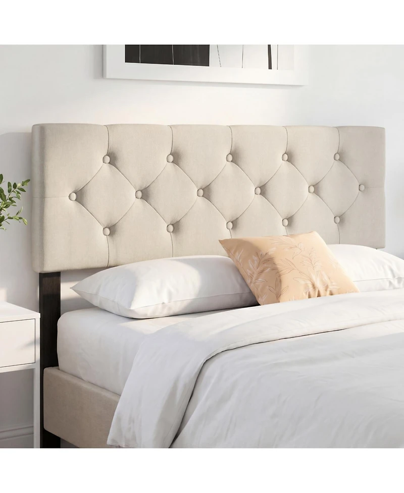 Slickblue Queen Upholstered Headboard with Tufted Linen Fabric