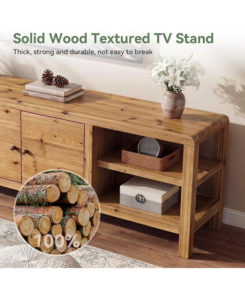 Tribesigns 70.9" Solid Wood Tv Stand: Farmhouse entertainment center with door and 2 shelves. For TVs up to 80". For living room, bedroom