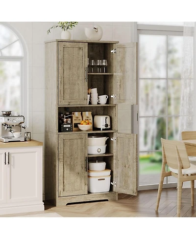 homfan 70" Tall Pantry Cabinet – Freestanding Kitchen Cupboard with Doors and Adjustable Shelves for Bathroom, Dining Room or Living Room