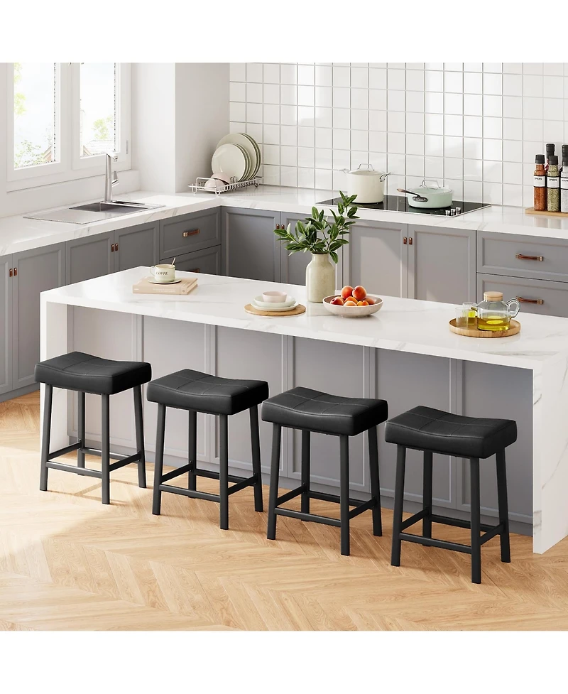 gaomon Counter Height Bar Stools Set of 4, 24 Inch Saddle Barstools with Curved Surface, Leather for Kitchen Island