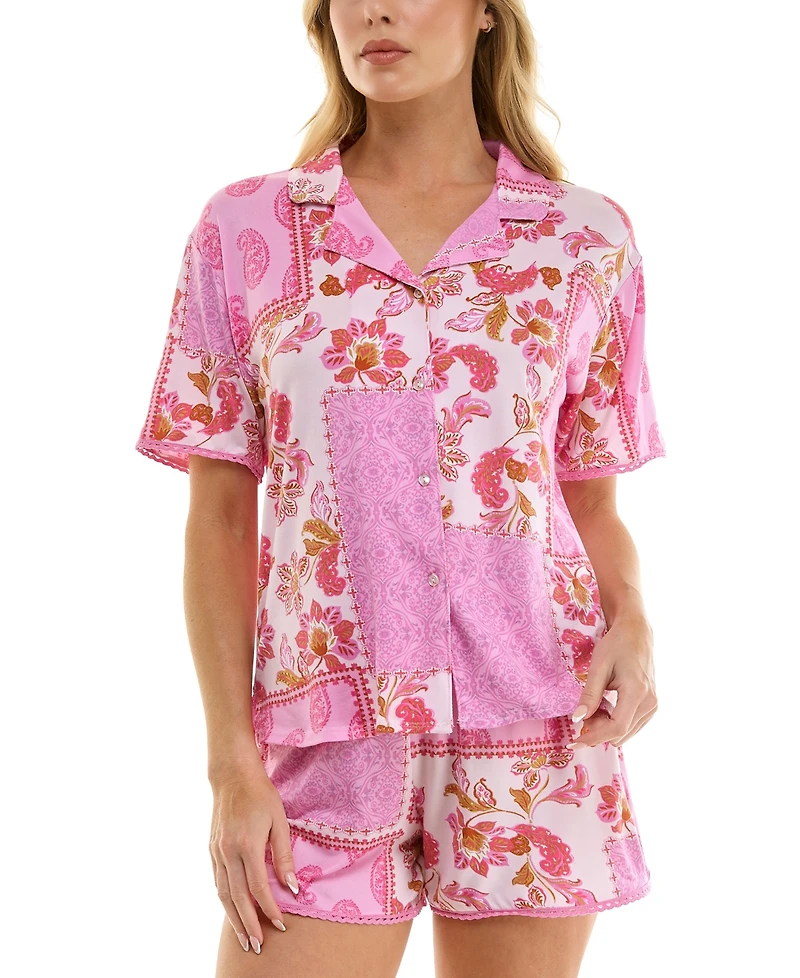 Roudelain Women's Pasha Paisley Patchwork Top & Shorts, 2-Piece Set