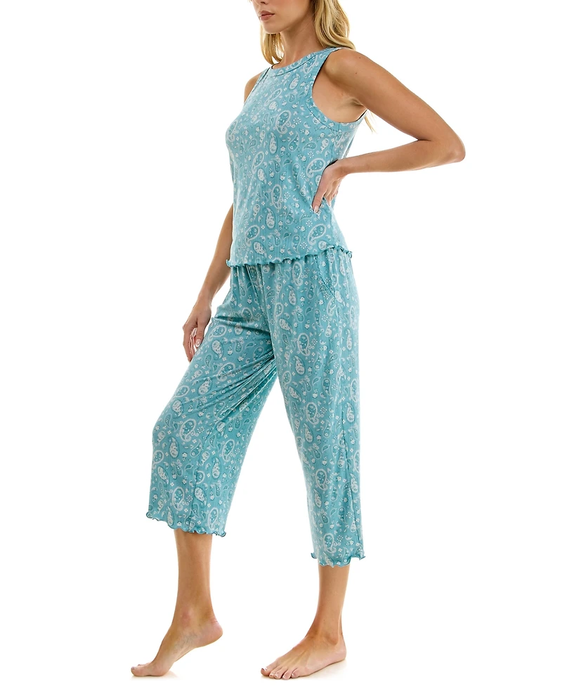 Roudelain Women's Variegated Rib Tank Top & Pants, 2-Piece Set