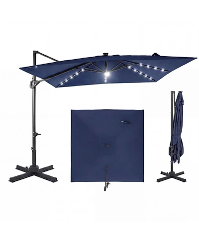 Sugift 10 feet Solar Led Cantilever Patio Umbrella for Pool Deck with 32 Lights