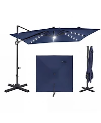Sugift 10 feet Solar Led Cantilever Patio Umbrella for Pool Deck with 32 Lights