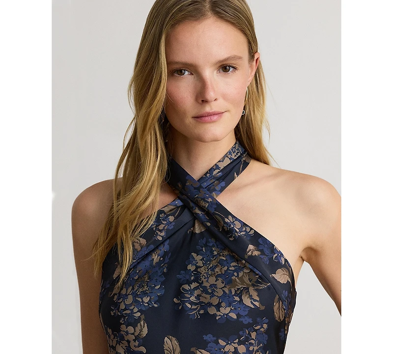 Lauren Ralph Women's Floral Tie-Neck Halter Cocktail Dress