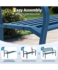gaomon 50 Inch Metal Garden Bench Weather-Resistant Steel Patio Seat, Curved Spine-Friendly Backrest for Yard, Deck, Porch