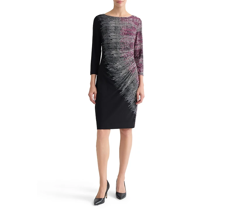 Kasper Women's Boat-Neck Side-Pleat 3/4-Sleeve Dress