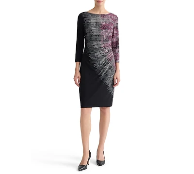 Kasper Women's Boat-Neck Side-Pleat 3/4-Sleeve Dress