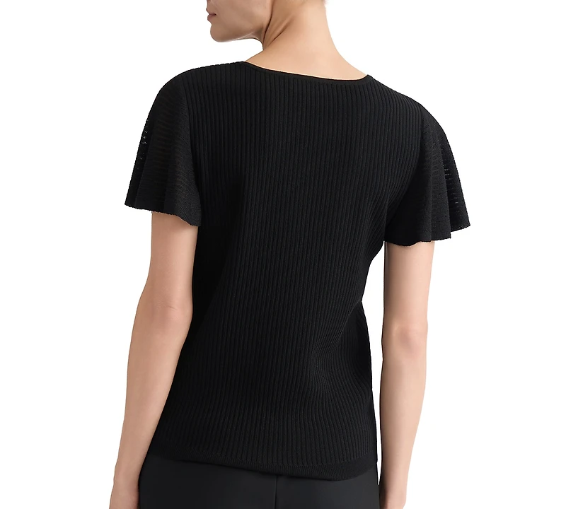 Kasper Women's Crewneck Flutter-Sleeve Rib-Knit Sweater