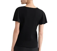 Kasper Women's Crewneck Flutter-Sleeve Rib-Knit Sweater