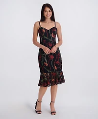 Siena Women's Sweetheart Neck Embroidered Lace Midi Dress
