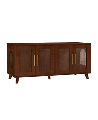 6thdruple Hidden Cat Cabinet, Modern Rubber Wood and Rattan Furniture with Cushion for Living Room