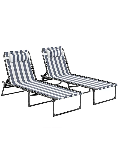Aofar 2 Packs 4-position Folding Chaise Lounge Chair Set Outdoor Recliner