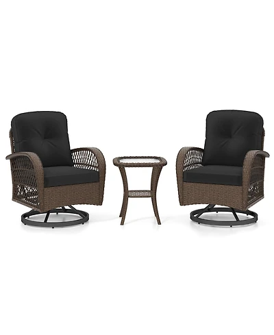 Slickblue 3-Piece Patio Rocking Chair Set with Swivel Chairs and Glass Table