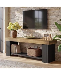 Tribesigns 71'' Extra Long Tv Stand for Up to 80 Inch TVs, Farmhouse Entertainment Center with Open Storage Shelf, Fluted Wood Media Console