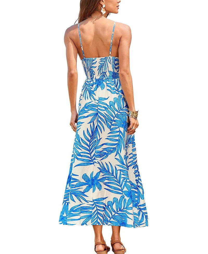 Cupshe Women's V-Neck Leaf Print Beach Dress