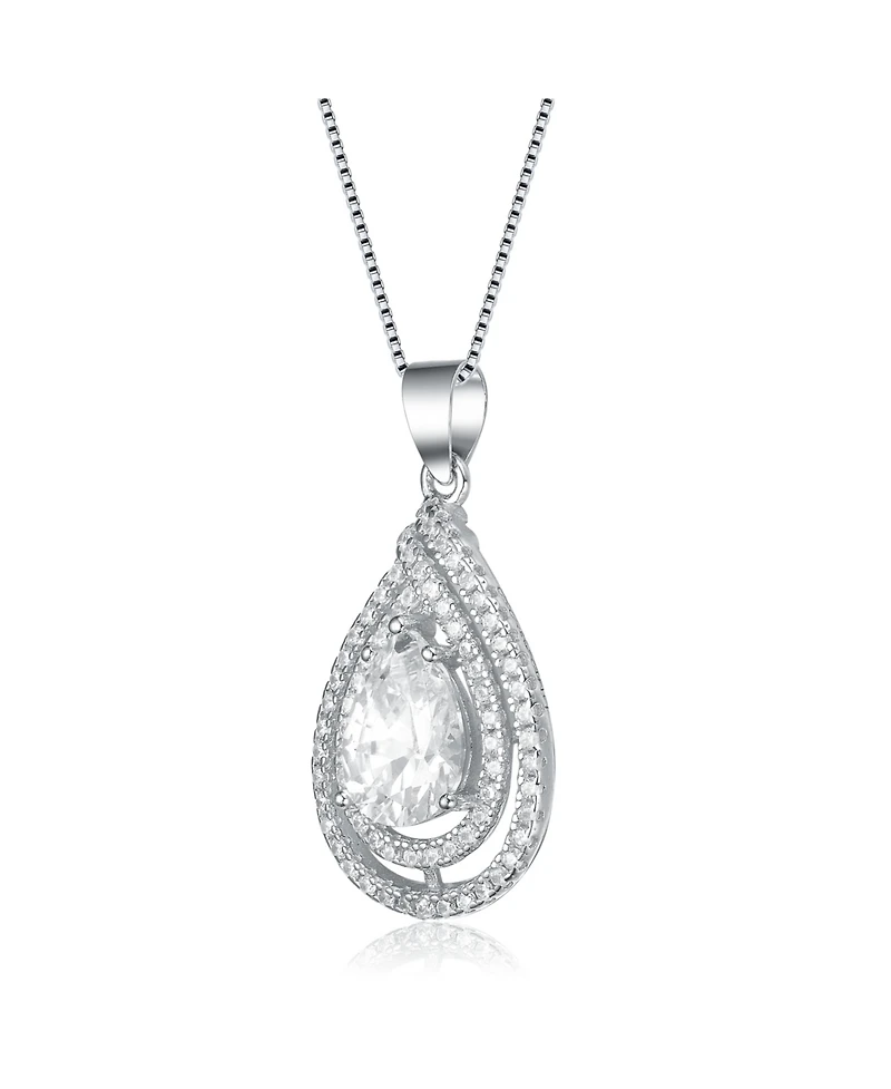 Cubic Zirconia Sterling Silver White Gold Plated Pear Shape Pendant