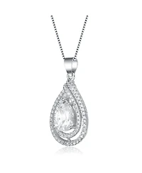 Cubic Zirconia Sterling Silver White Gold Plated Pear Shape Pendant