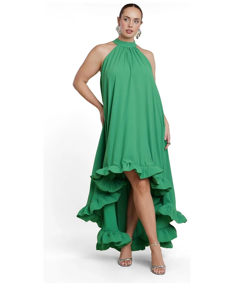 Eloquii Women's Plus High Low Dramatic Ruffle Detail Dress