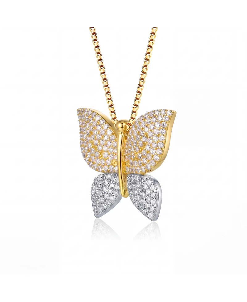 Chic Two Tone Plated with Cubic Zirconia Butterfly Pendant Necklace
